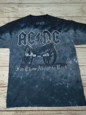 Liquid Blue Tie Dye ACDC For Those About To Rock T Shirt Size Medium